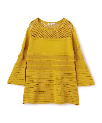 透かし編みニットプルオーバー(マスタード-9号)