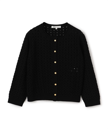 透かし編みニットカーディガン(ブラック-9号)