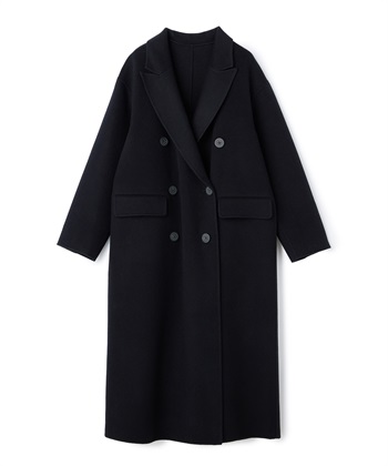 リバー仕立てダブルロングコート(ブラック-9号)