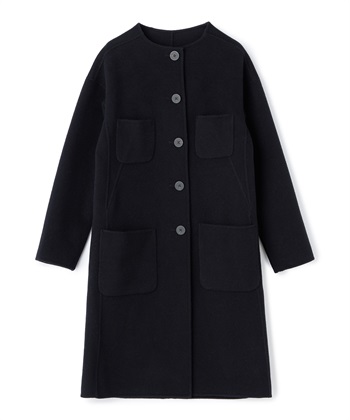 リバー仕立てシングルノーカラーコート(ブラック-9号)