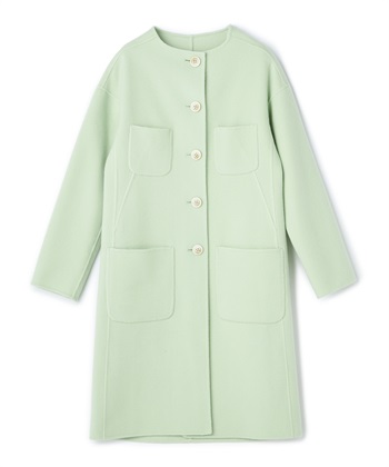 リバー仕立てシングルノーカラーコート(ライトグリーン-9号)