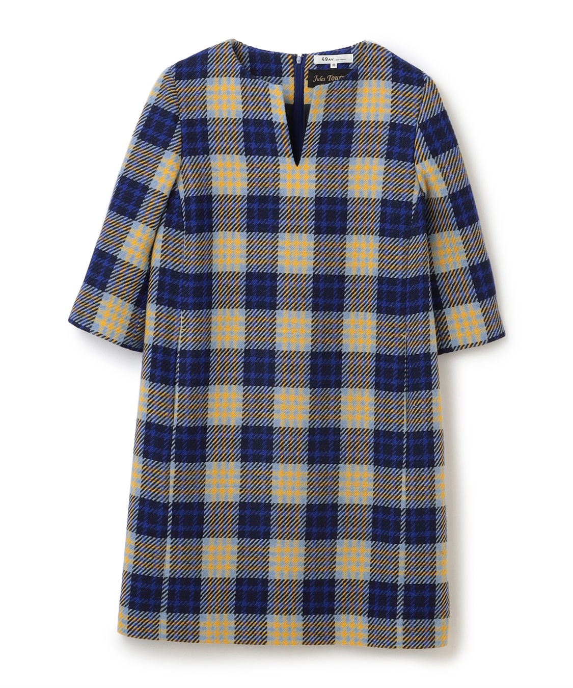 ARCHIVIO 25年新作秋モデル チェック柄ワンピース 36(S) ワンピース シアーチェック柄 ロールアップ袖 ミニシャツワンピース