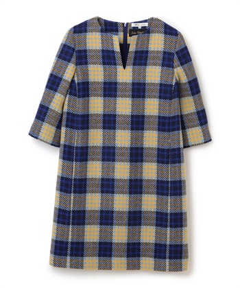 ツイード風クラシカルチェックワンピース(ブルー-9号)