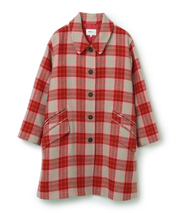 ツイード風クラシカルチェックコート(レッド-9号)