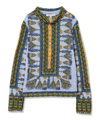 タッセル柄ハイネックトップス(ブルー-9号)