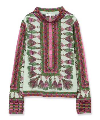 タッセル柄ハイネックトップス(ミントグリーン-9号)