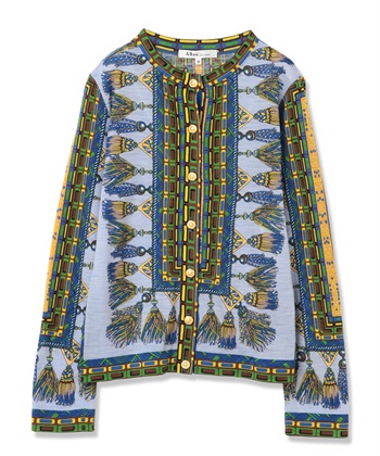 タッセル柄ウールカーディガン(ブルー-9号)