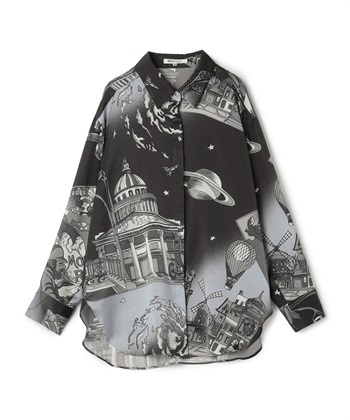 プリント柄ブラウス(グレー-9号)