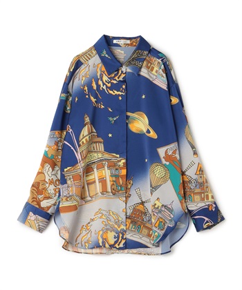 プリント柄ブラウス(ブルー-9号)