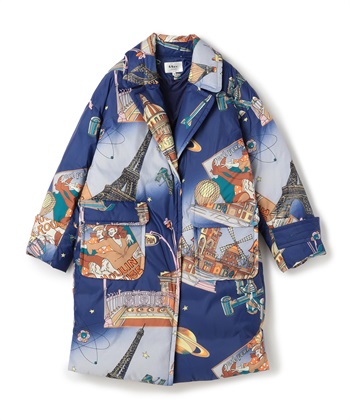 【CHRISTMAS SALE】パリナイト総柄ロングダウンジャケット(ブルー-9号)