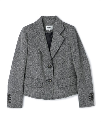 ヘリンボーンオープンカラーショートジャケット(ブラック-9号)