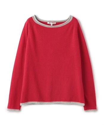 【ECO】配色ニットプルオーバー(レッド-9号)