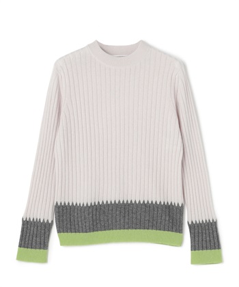 カシミア配色リブ編みニット(ライトグレー-7号)