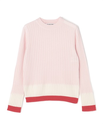 カシミア配色リブ編みニット(ピンク-7号)