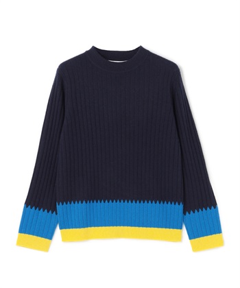 カシミア配色リブ編みニット(ネイビー-7号)