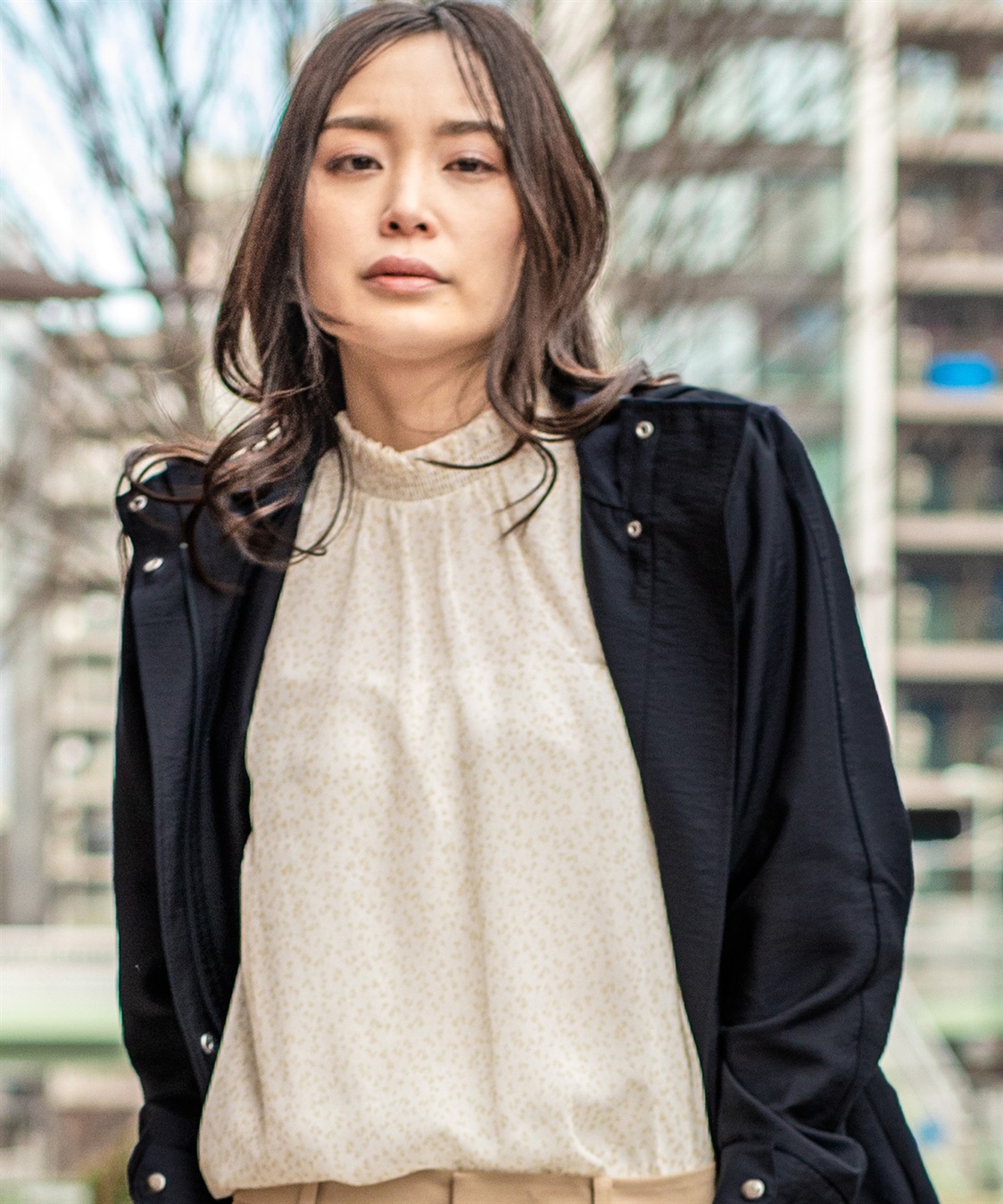 小花柄シャーリングTブラウス A/C DESIGN BY ALPHA CUBIC