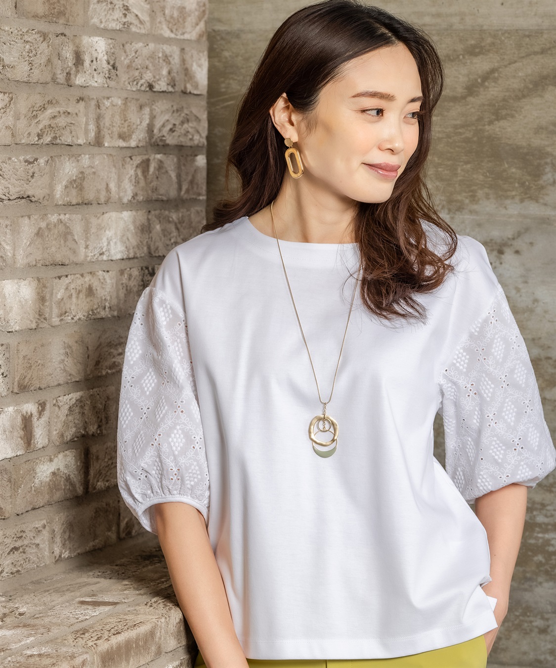 A/C DESIGN BY ALPHA CUBIC 【接触冷感】刺しゅうレースパフスリーブプルオーバー_main