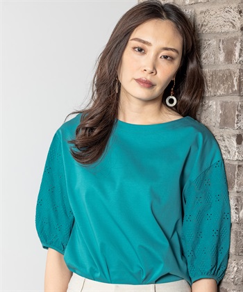 A/C DESIGN BY ALPHA CUBIC 【接触冷感】刺しゅうレースパフスリーブプルオーバー_variationthumb_2