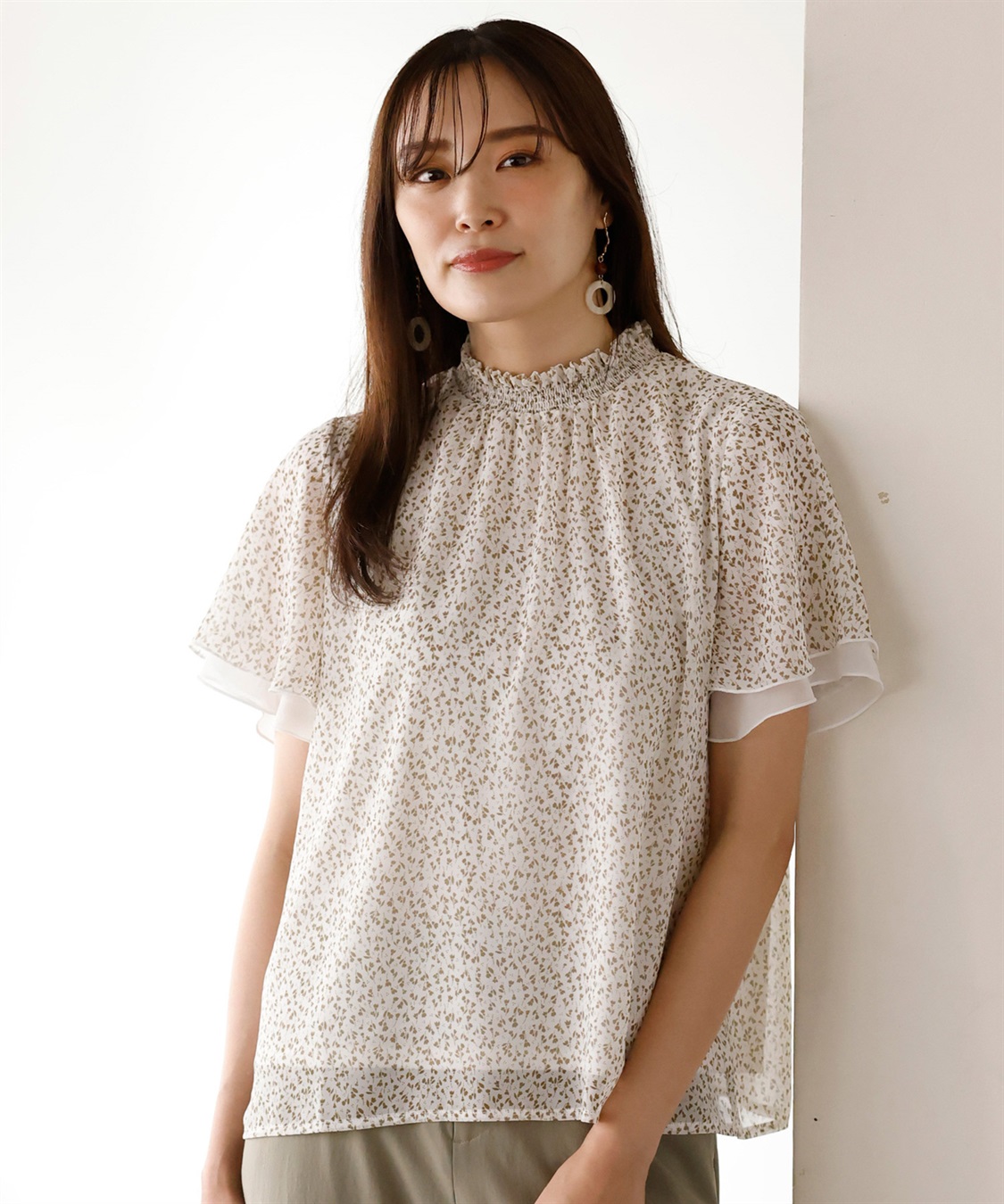 A/C DESIGN BY ALPHA CUBIC 小花プリントシャーリングTブラウス_main