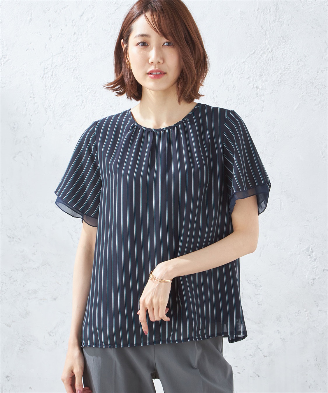 ✨美品＊CLOTH＆CROSS リネンブラウス　　ストライプ　M〜L martinique(マルティニーク)｜ストライプボウタイブラウス