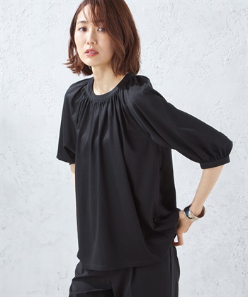 専用！新品 DOUBLE STANDARD ギャザープルオーバー 24AW 接触冷感】ギャザーネックプルオーバー A/C DESIGN BY ALPHA
