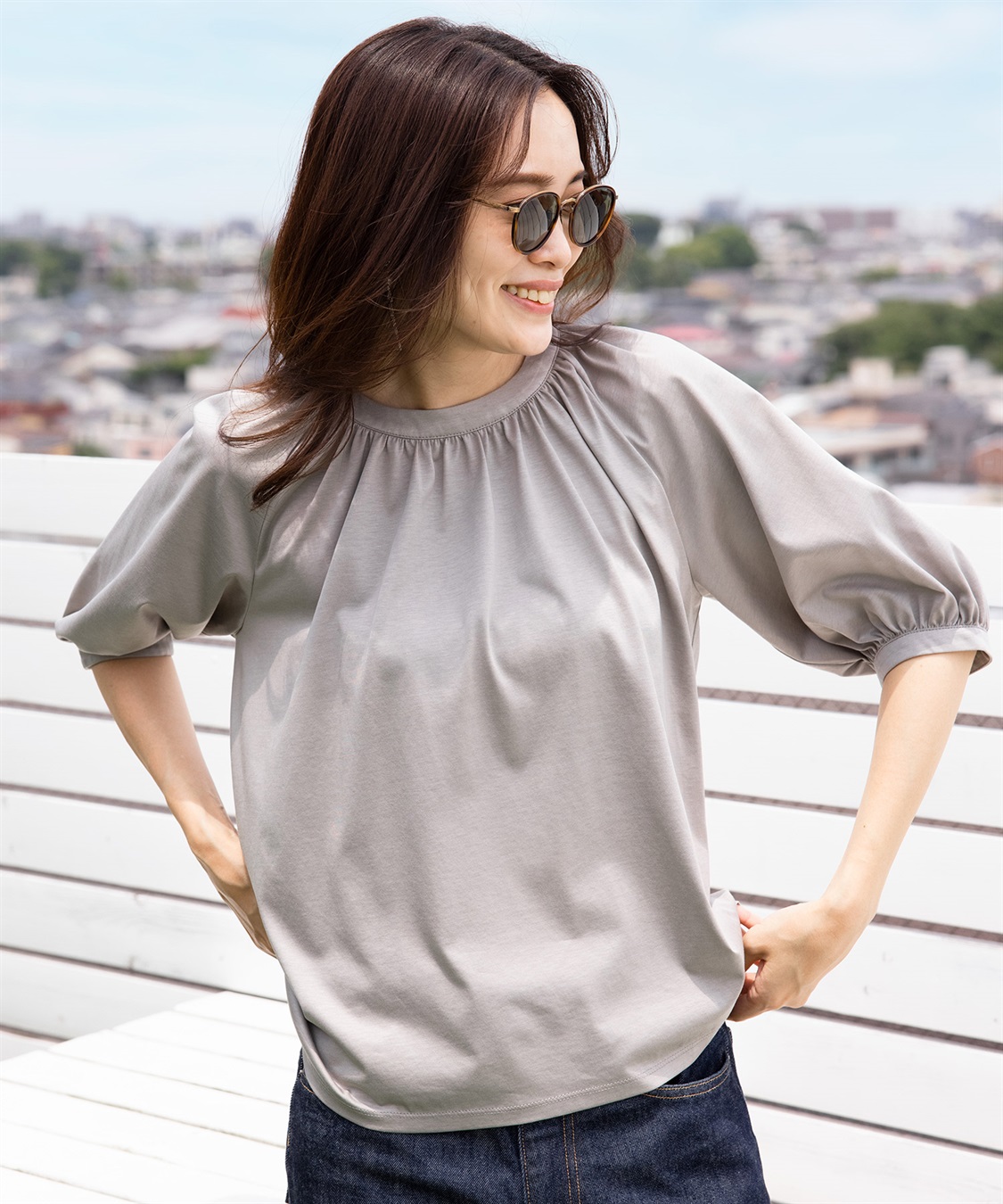 A/C DESIGN BY ALPHA CUBIC 【接触冷感】ギャザーネックプルオーバー_variation_2