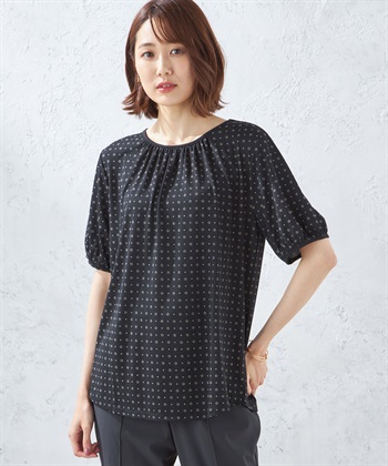A/C DESIGN BY ALPHA CUBIC 【接触冷感】小紋柄パフスリーブチュニック_variationthumb_1