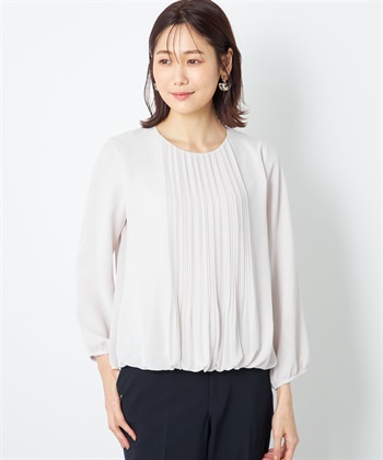 フロントプリーツTブラウス(ライトグレー-M)