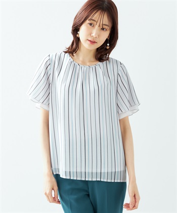 A/C DESIGN BY ALPHA CUBIC ストライプシフォンTブラウス_variationthumb_1