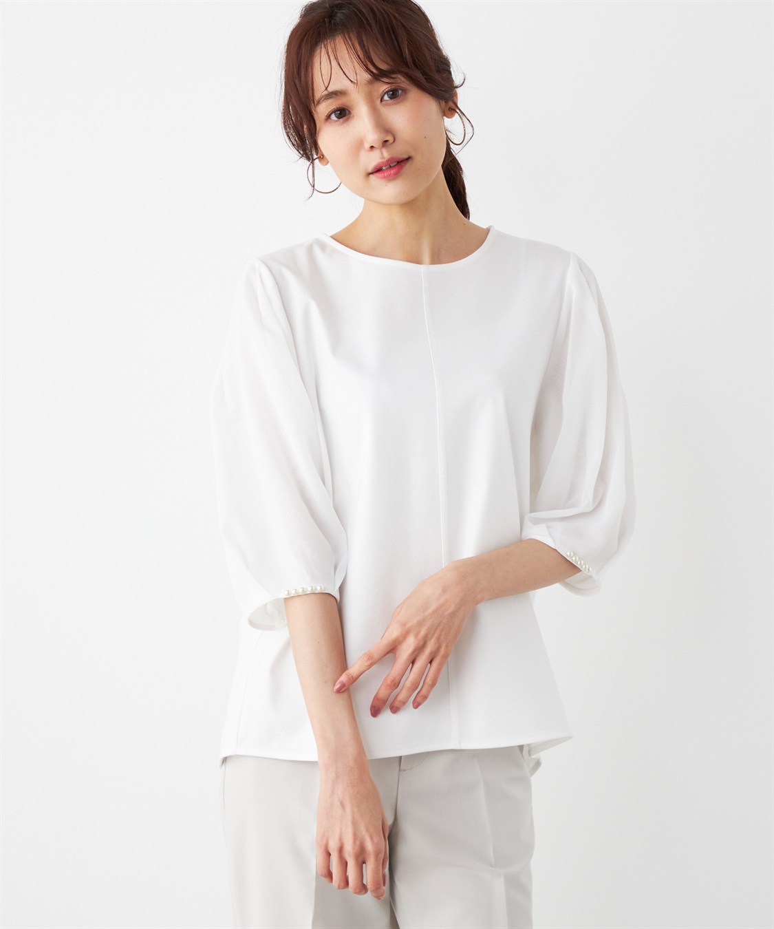 A/C DESIGN BY ALPHA CUBIC パール使いパフスリーブTシャツ_variation_2