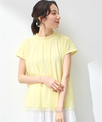 AD2019 20SS ギャザーフレアチュールTシャツ トップス 白 AD2019 20SS ギャザーフレアチュールTシャツ トップス 白