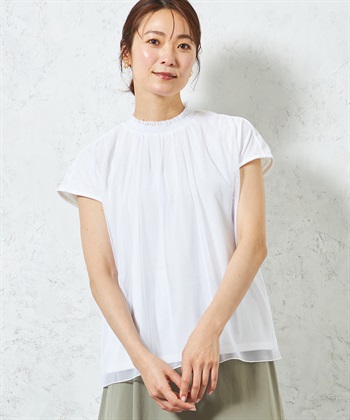 AD2019 20SS ギャザーフレアチュールTシャツ トップス 白 AD2019 20SS ギャザーフレアチュールTシャツ トップス 白
