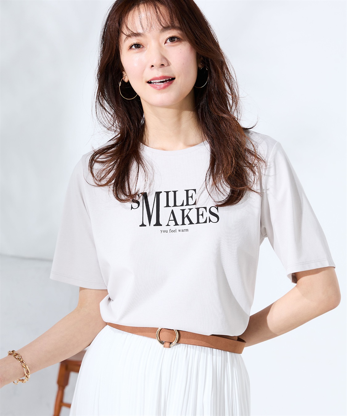 A/C DESIGN BY ALPHA CUBIC 【UVカット】ロゴプリントラウンドヘムTシャツ_main