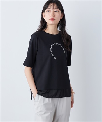 シアー切替ロゴTシャツ(ブラック-M)