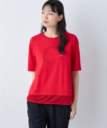 シアー切替ロゴTシャツ(レッド-M)