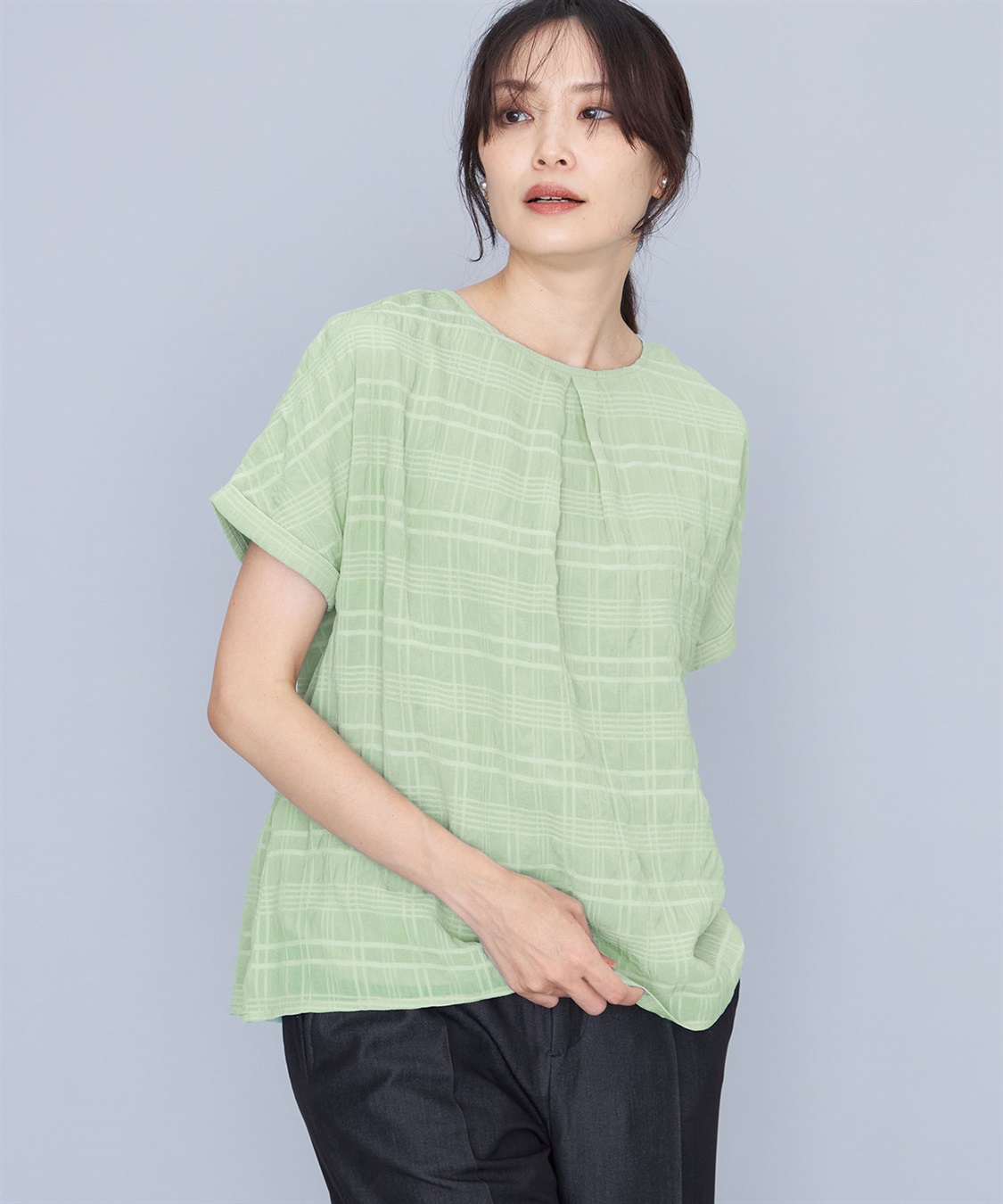 A/C DESIGN BY ALPHA CUBIC ジャガードチェックTブラウス_variation_3