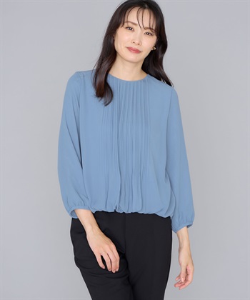 フロントプリーツTブラウス(ブルー-M)
