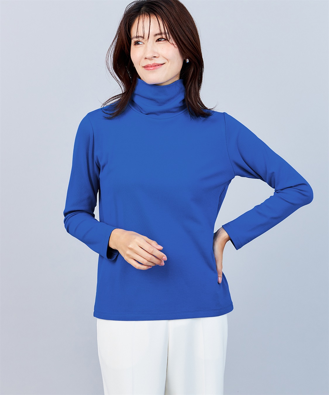 【227】アナイ　コットンレーヨン地柄ハイネック プルオーバー　ブルー　38 227】アナイ コットンレーヨン地柄ハイネック プルオーバー ブルー 38