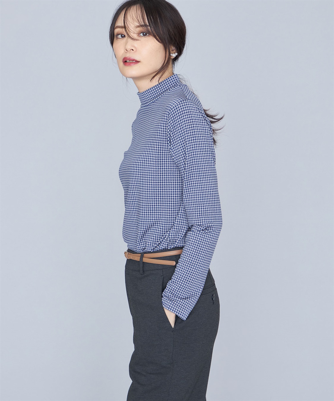 A/C DESIGN BY ALPHA CUBIC 千鳥チェックプリントハイネックプルオーバー_variation_1