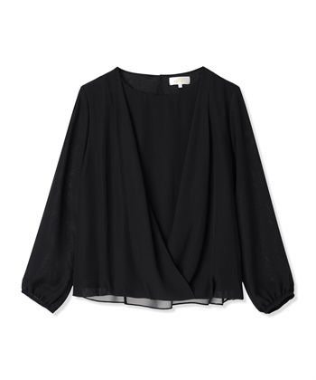 カシュクールTブラウス(ブラック-M)