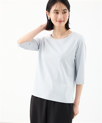 スムースカットソー【スゴつや・UVカット・接触冷感】(サックス-M)