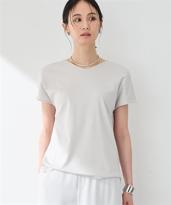 フレンチVネックTシャツ【すごツヤ・UVカット・接触冷感】(ライトグレー-M)