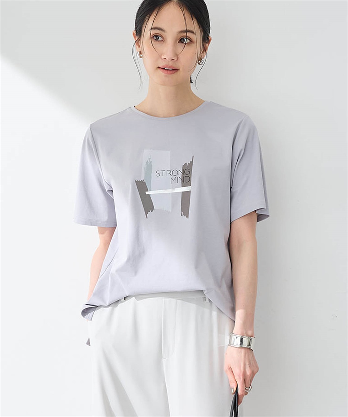 tシャツ 「接触冷感/UVカット／コットン100％」ストウ柄 Tシャツ レディース Re:EDIT tシャツ 「接触冷感」「UVカット」モノトーンプリントT