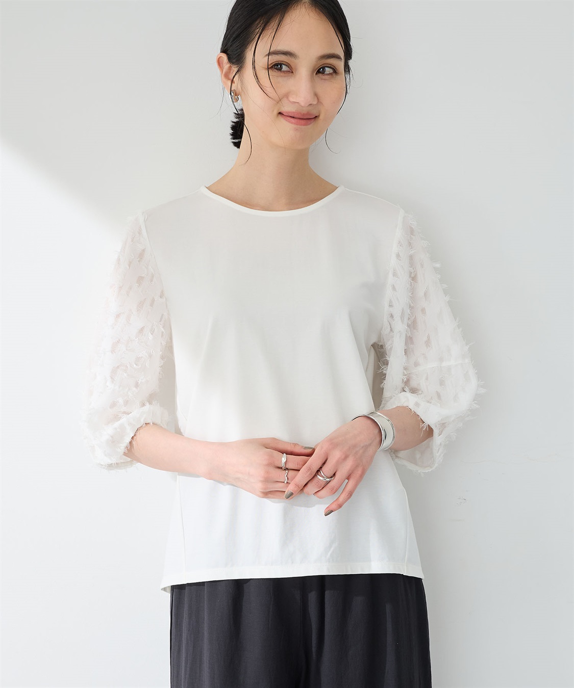 A/C DESIGN BY ALPHA CUBIC カットジャガード切替えプルオーバー【接触冷感・UVカット】_variation_2