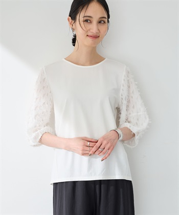 カットジャガード切替えプルオーバー【接触冷感・UVカット】(オフホワイト-M)