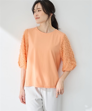 カットジャガード切替えプルオーバー【接触冷感・UVカット】(オレンジ-M)