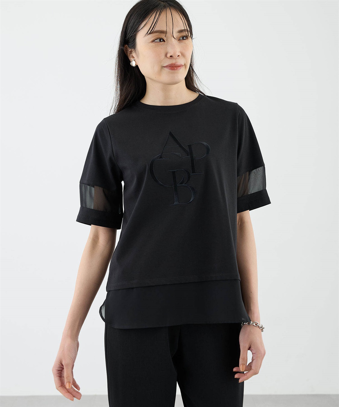 A/C DESIGN BY ALPHA CUBIC シアー切替えロゴTシャツ_variation_1