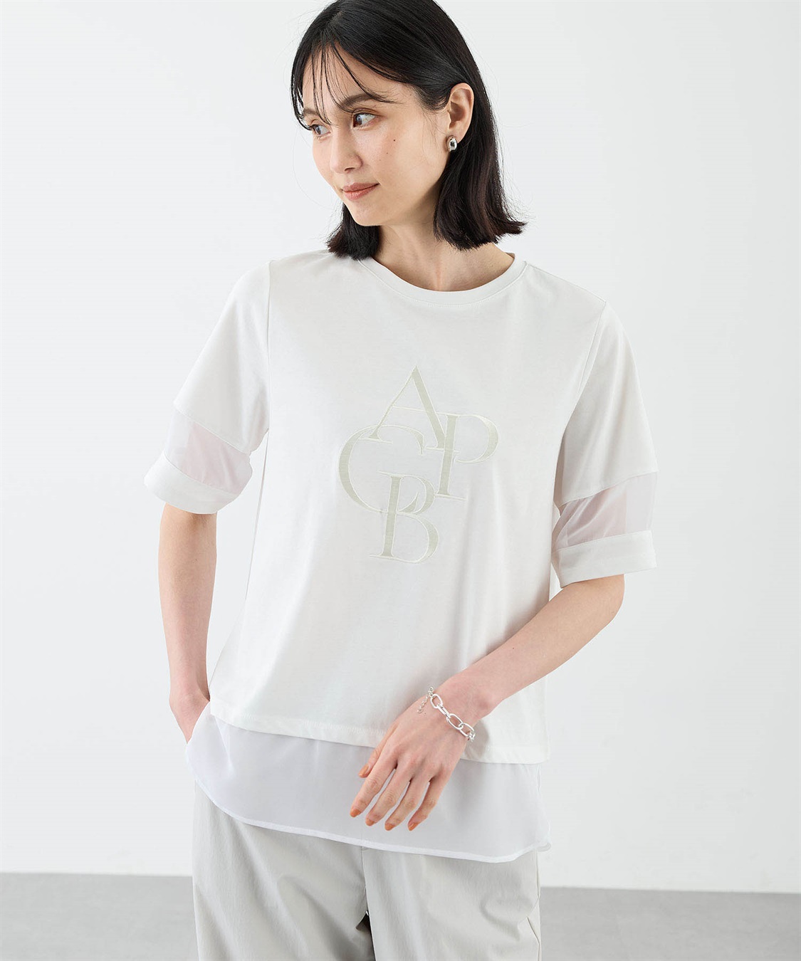 A/C DESIGN BY ALPHA CUBIC シアー切替えロゴTシャツ_variation_2