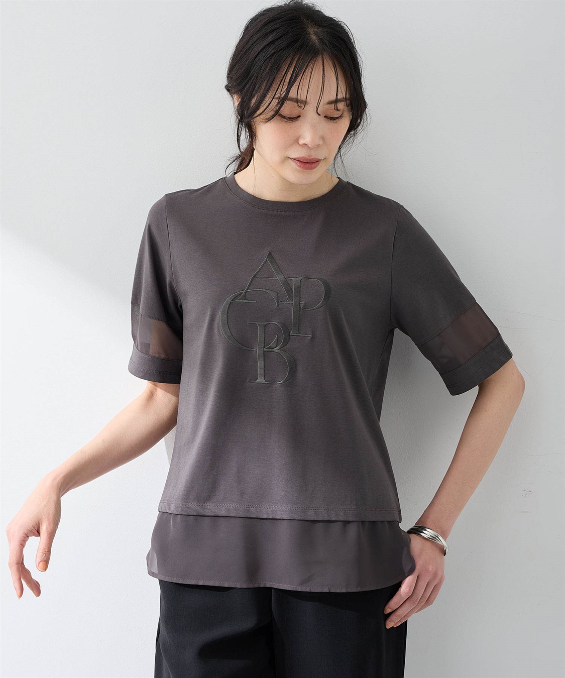 A/C DESIGN BY ALPHA CUBIC シアー切替えロゴTシャツ_variation_3