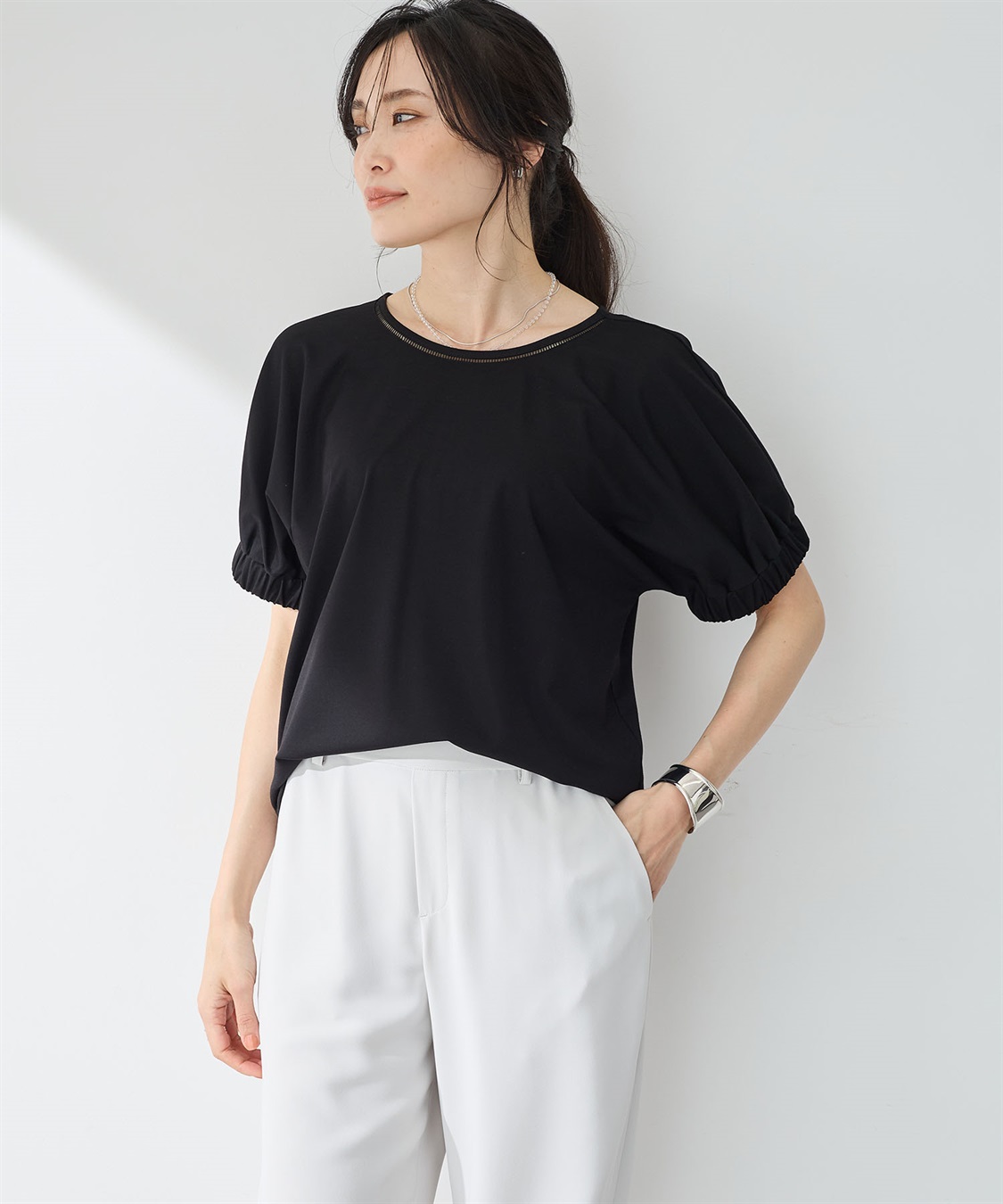 A/C DESIGN BY ALPHA CUBIC 袖シャーリングドルマンプルオーバー【接触冷感・UVカット】_variation_1